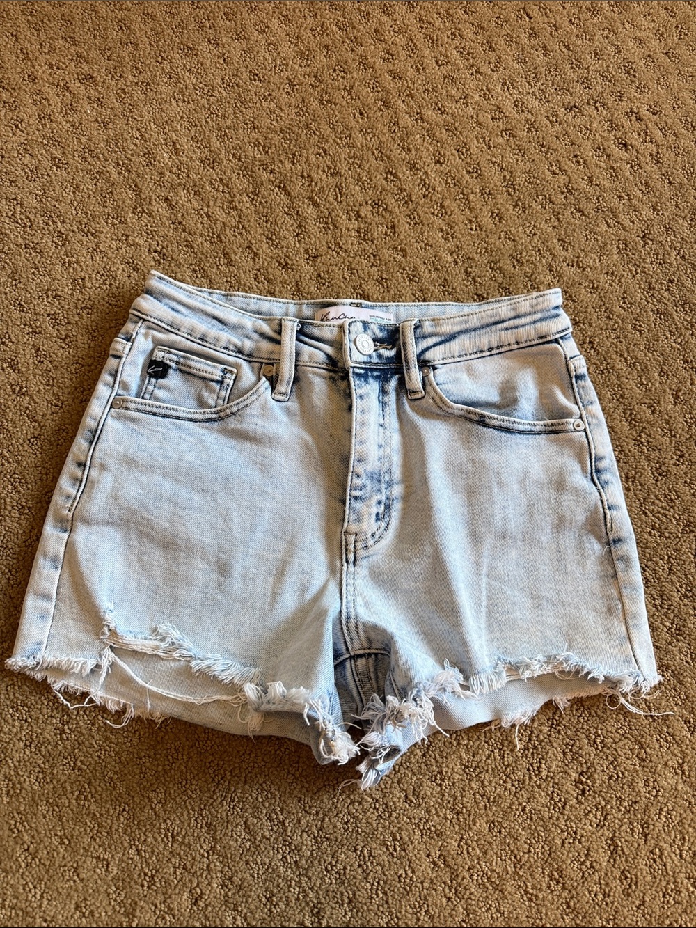 KanCan Light Blue Distressed Frayed-Hem Denim Shorts